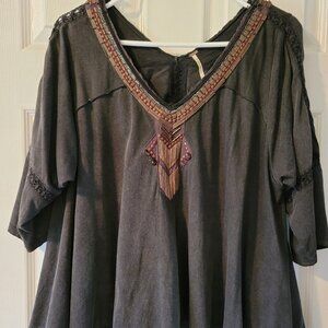 Free People Flowy Beaded V-Neck Tunic